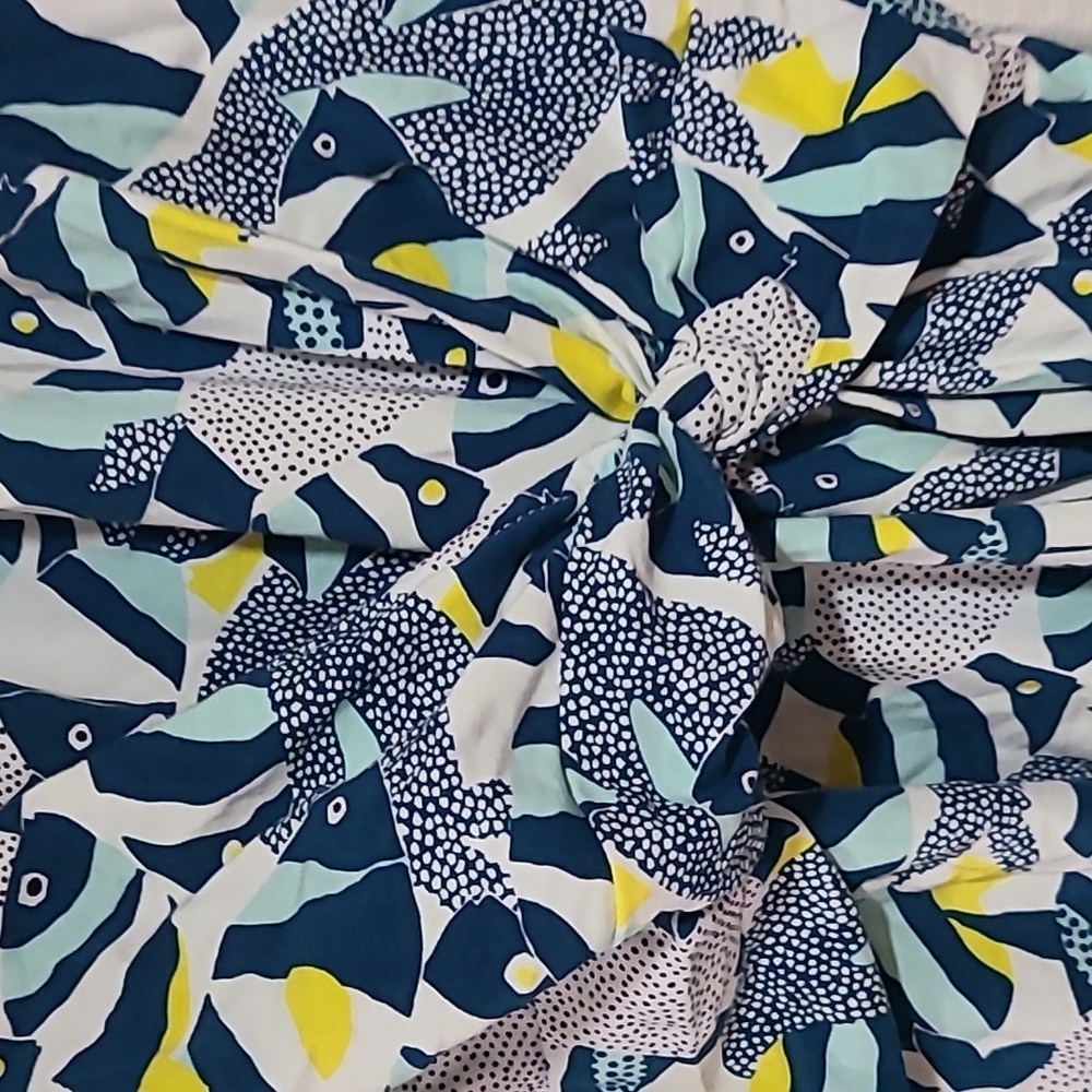 Lands' End Blue and Yellow Leaf Print Midi Dress - Picture 3 of 5